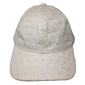 Claire's Snapback Hat Beige One Size Quilted Heart Iridescent Rhinestones Cap